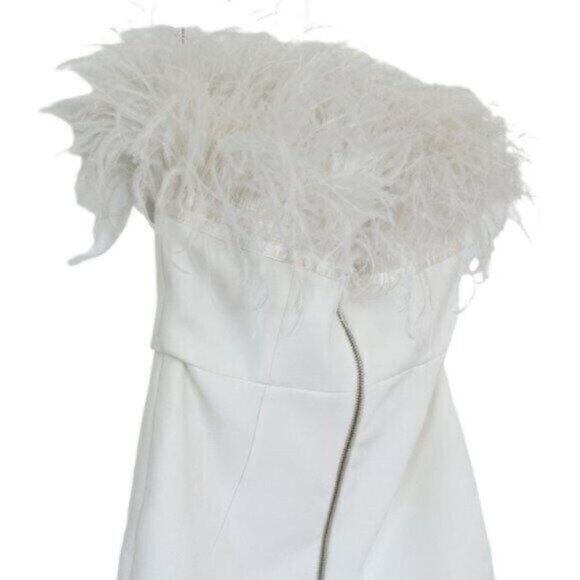 Bronx and Banco Lola Feather White Ivory Bridal Strapless Mini Dress Size S - Picture 9 of 15